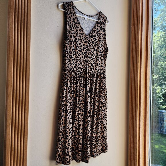 Niloufo Brown Leopard Print Sleeveless Stretchy Midi Sundress Size Large - Picture 3 of 14